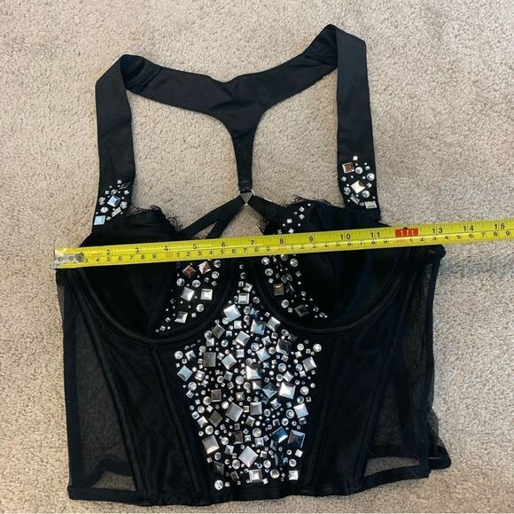 VICTORIA’S Secret black metallic silver stud rhinestone bustier corset 36C NWOT - Picture 11 of 13